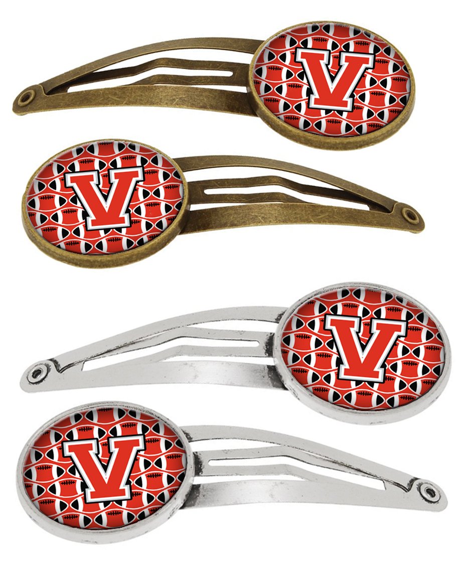 Letter V Football Scarlet and Grey Set of 4 Barrettes Hair Clips CJ1067-VHCS4 by Caroline&#39;s Treasures