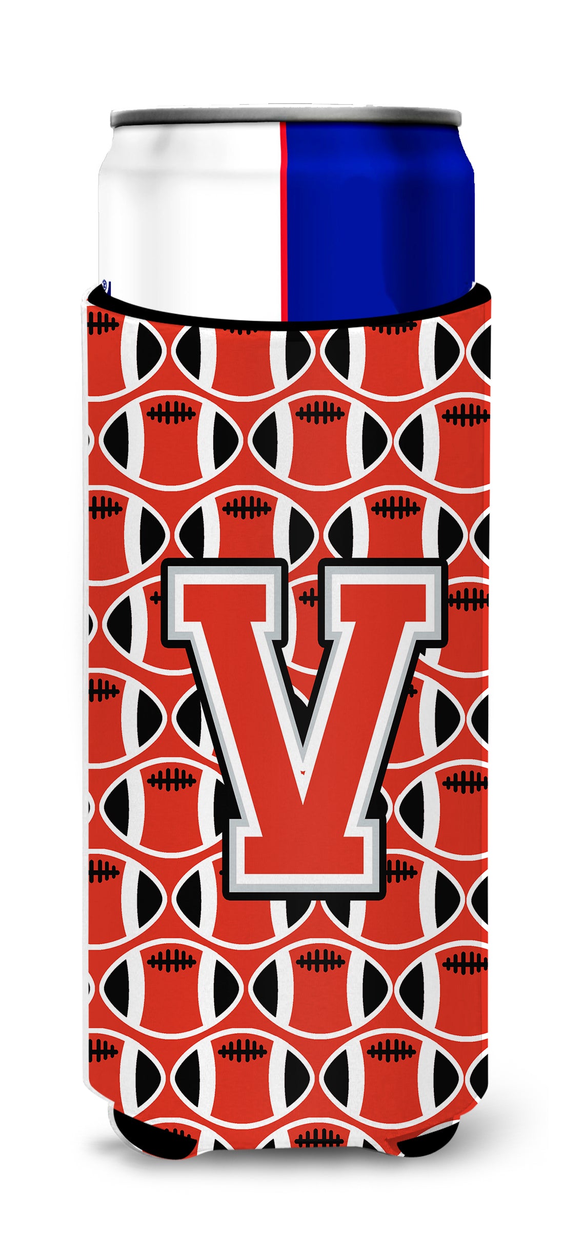 Letter V Football Scarlet and Grey Ultra Beverage Insulators for slim cans CJ1067-VMUK.