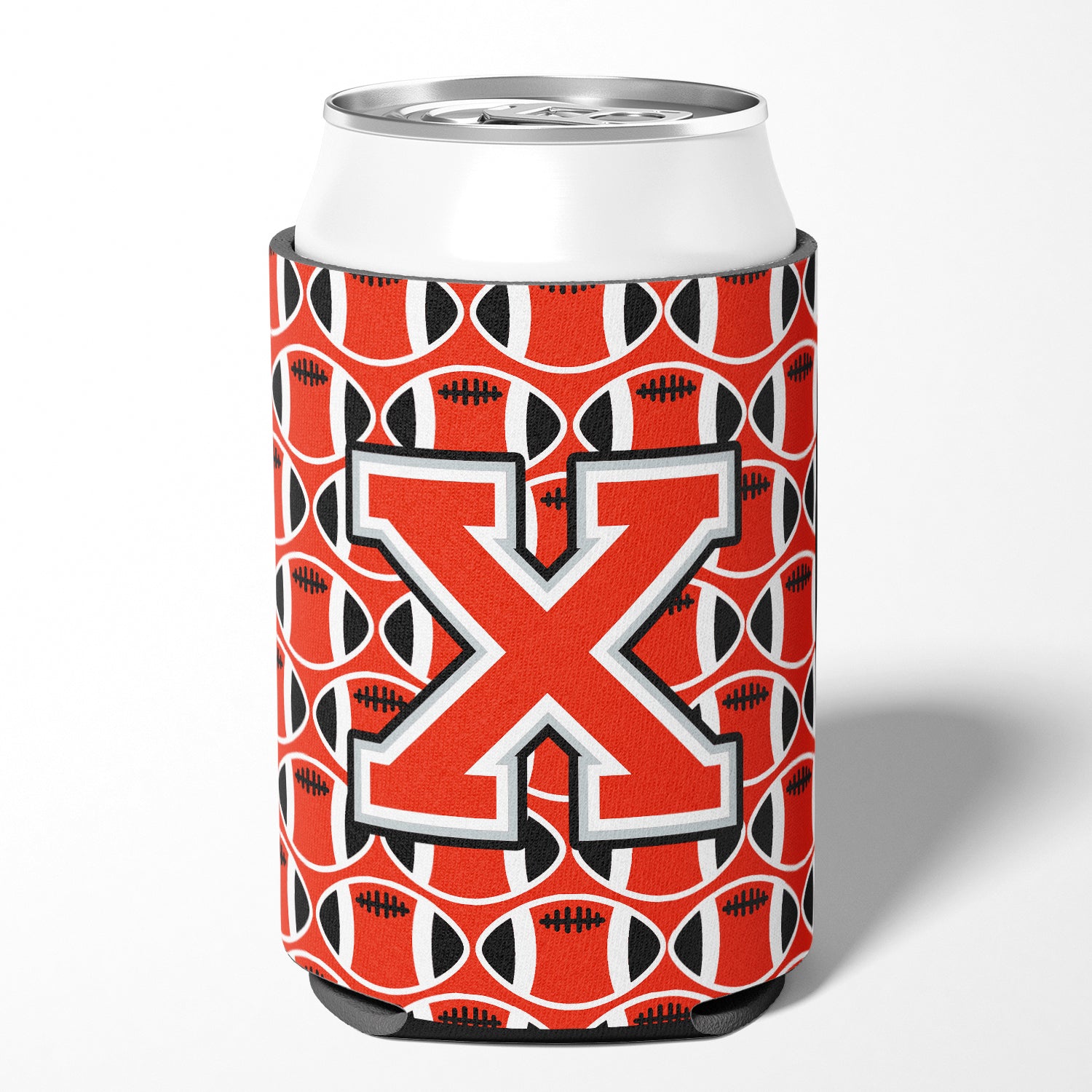 Letter X Football Scarlet and Grey Can or Bottle Hugger CJ1067-XCC.