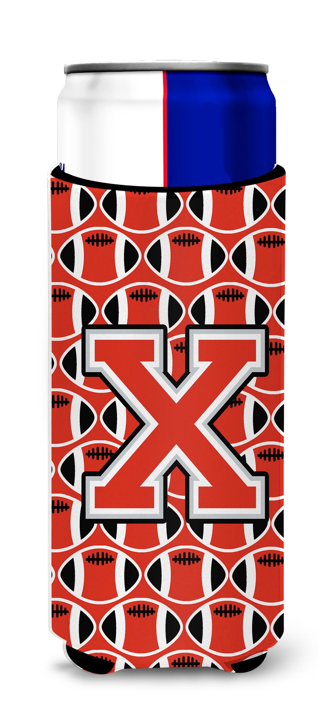 Letter X Football Scarlet and Grey Ultra Beverage Insulators for slim cans CJ1067-XMUK.