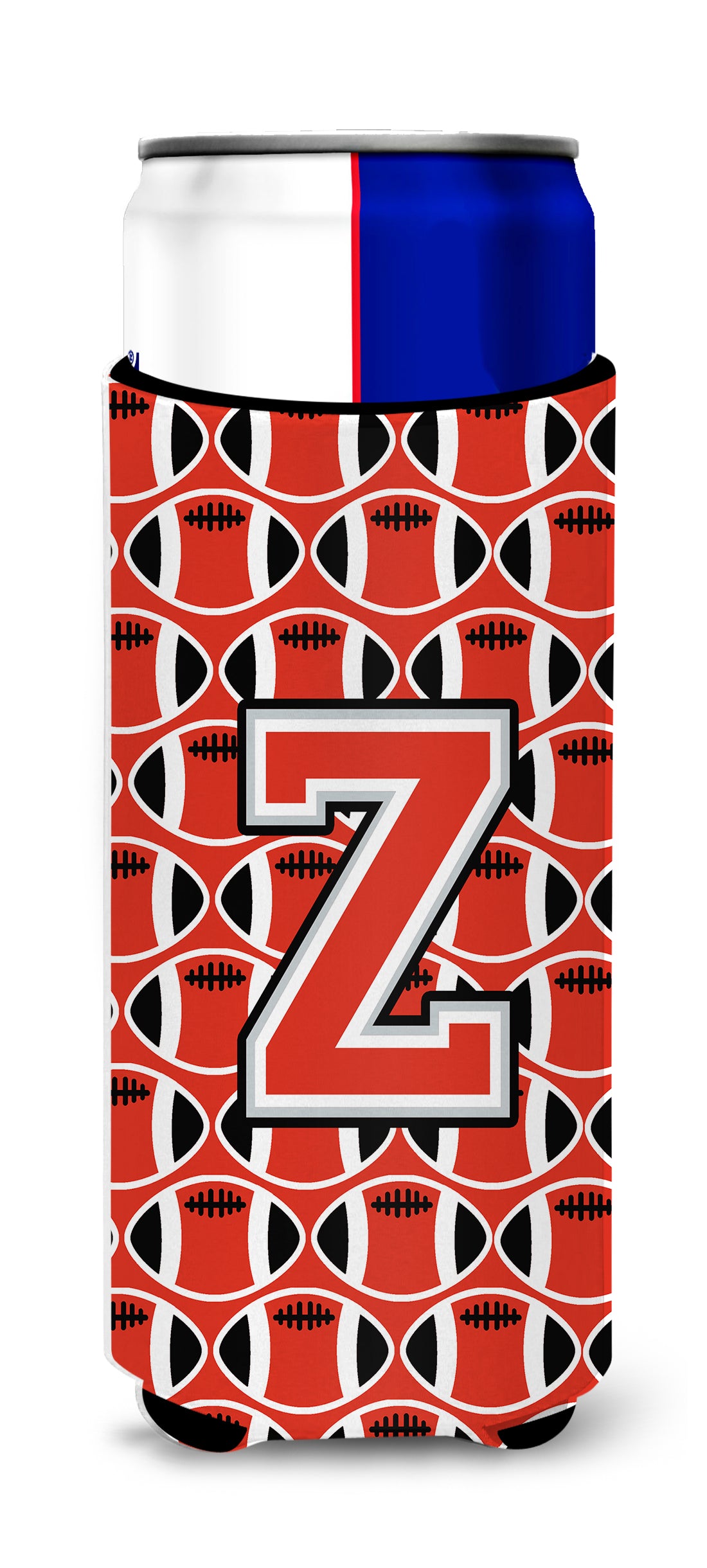 Letter Z Football Scarlet and Grey Ultra Beverage Insulators for slim cans CJ1067-ZMUK.