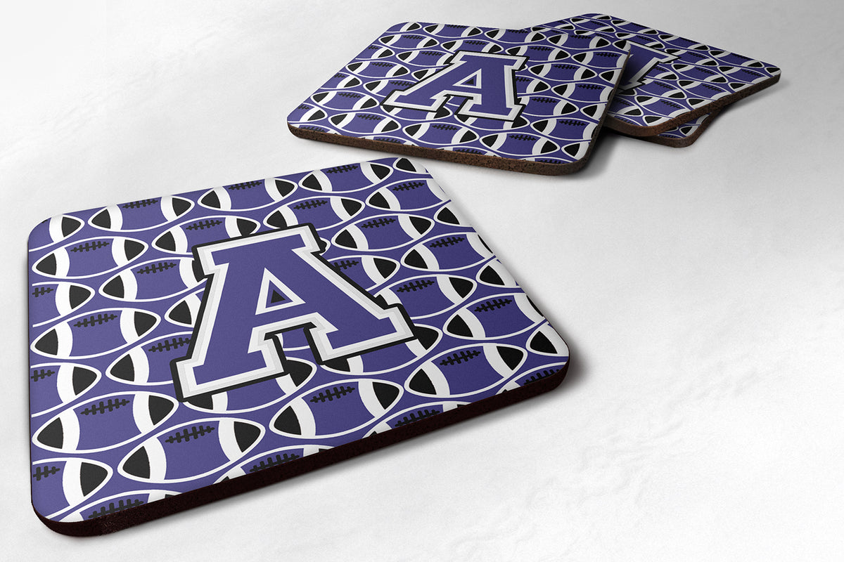 Letter A Football Purple and White Foam Coaster Set of 4 CJ1068-AFC - the-store.com