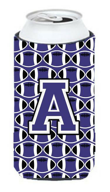 Letter A Football Purple and White Tall Boy Beverage Insulator Hugger CJ1068-ATBC by Caroline's Treasures