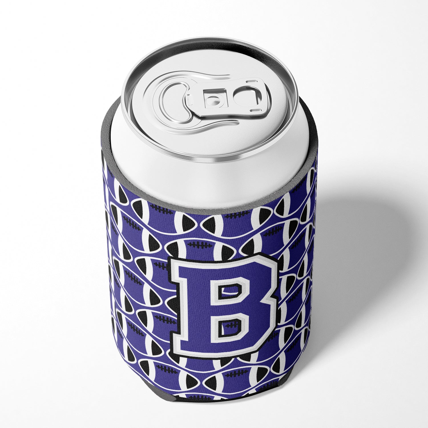 Letter B Football Purple and White Can or Bottle Hugger CJ1068-BCC.