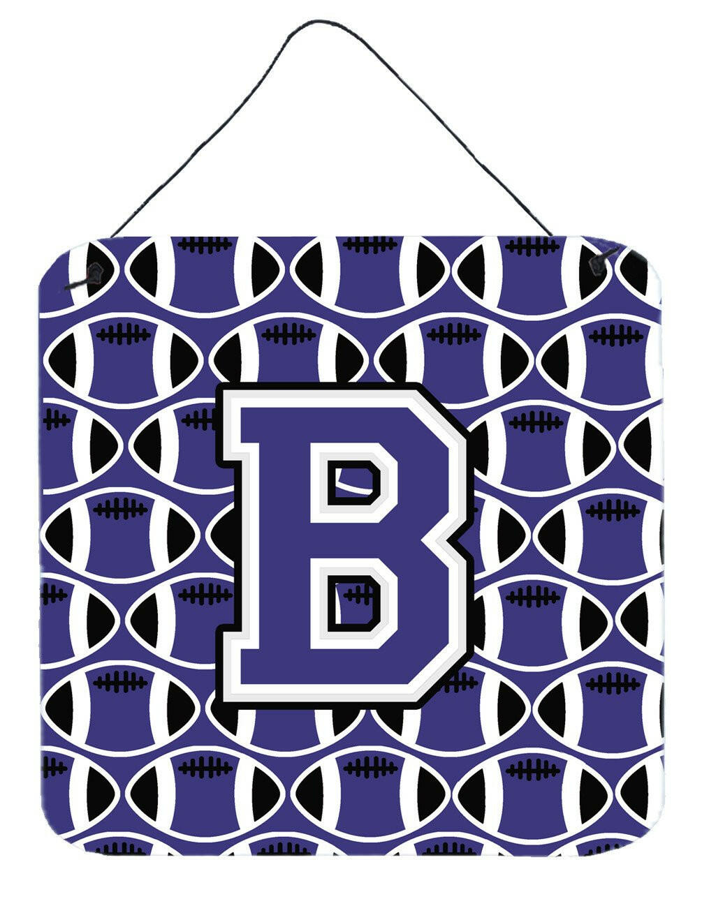 Letter B Football Purple and White Wall or Door Hanging Prints CJ1068-BDS66 by Caroline&#39;s Treasures