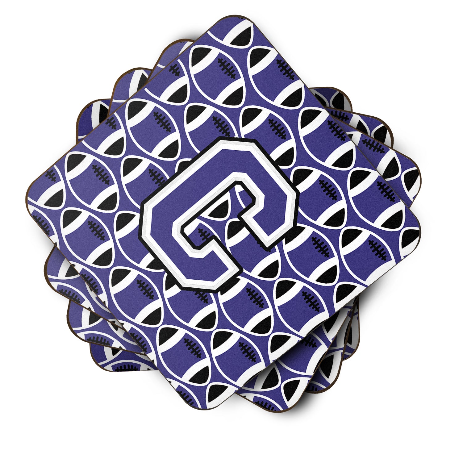 Letter C Football Purple and White Foam Coaster Set of 4 CJ1068-CFC - the-store.com