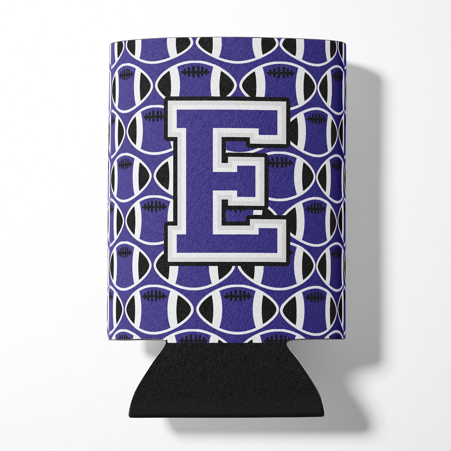 Letter E Football Purple and White Can or Bottle Hugger CJ1068-ECC.