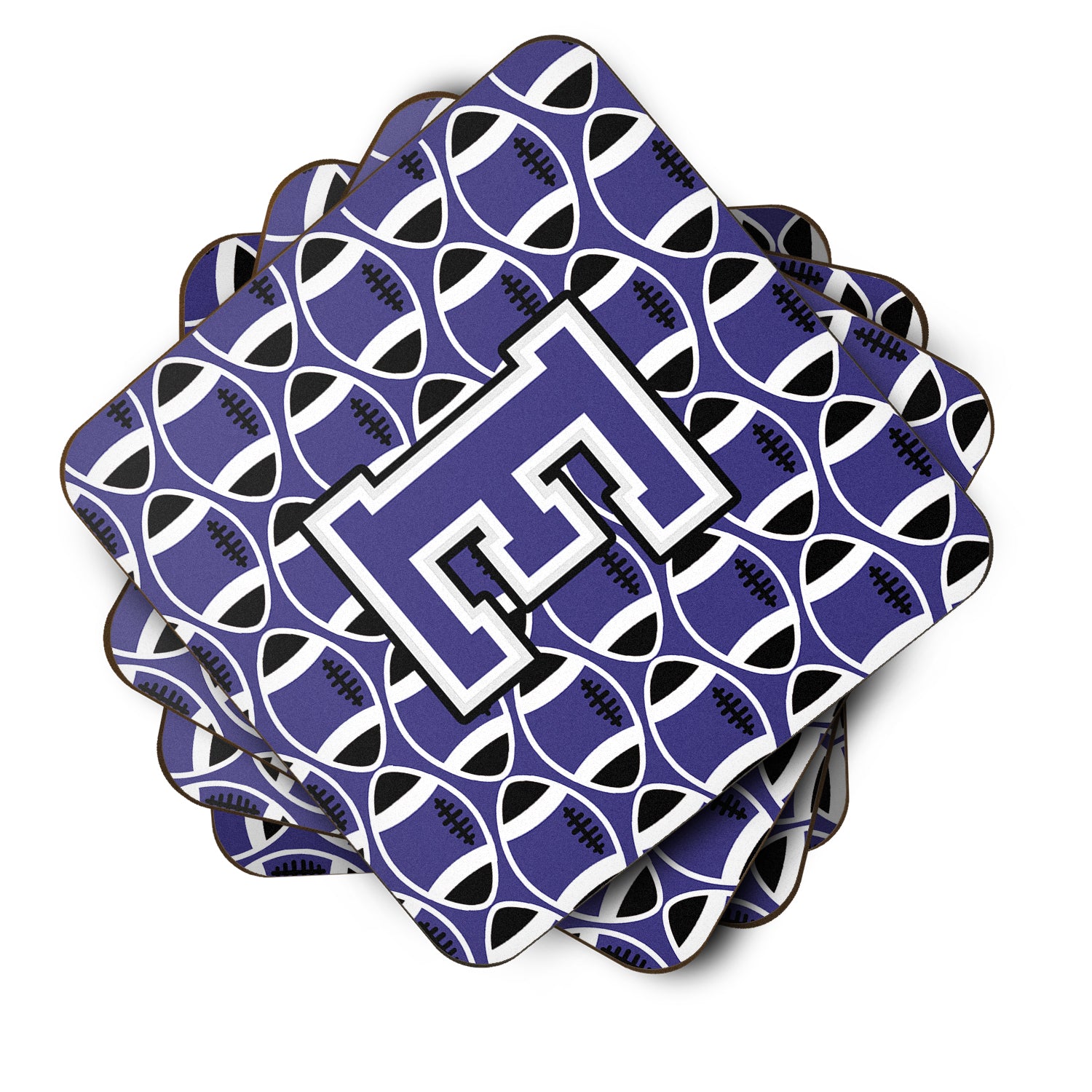 Letter E Football Purple and White Foam Coaster Set of 4 CJ1068-EFC - the-store.com