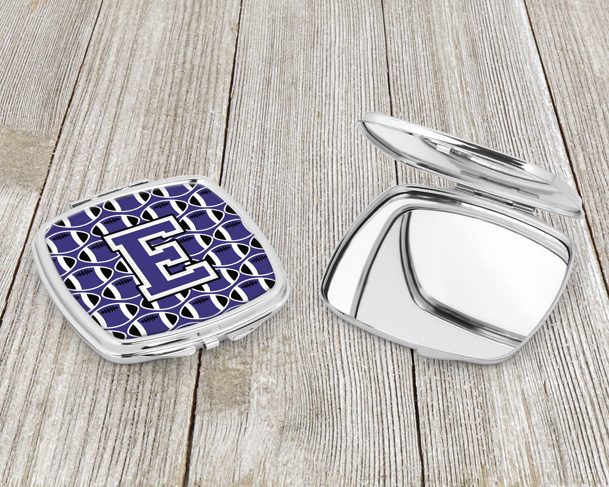 Letter E Football Purple and White Compact Mirror CJ1068-ESCM  the-store.com.