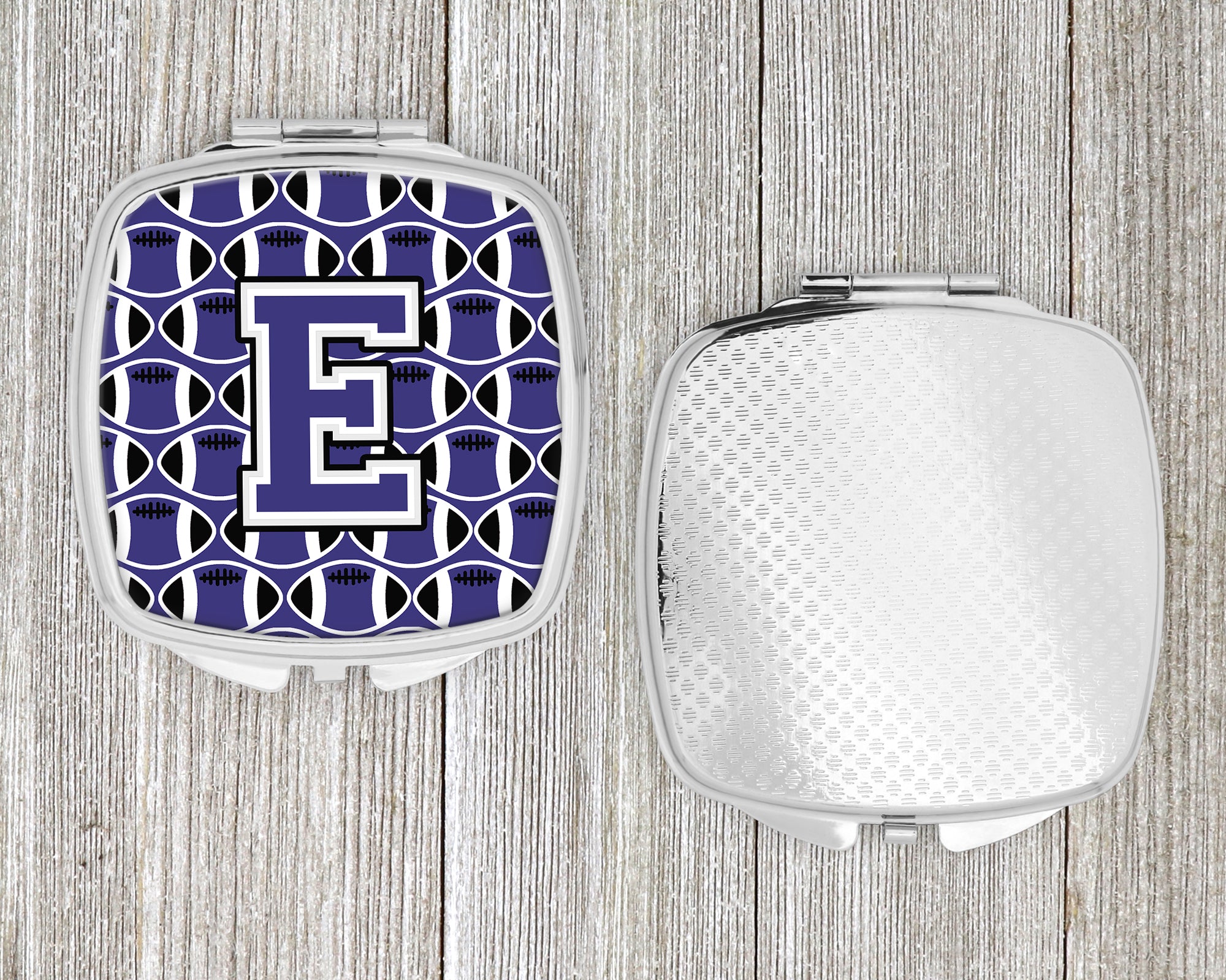 Letter E Football Purple and White Compact Mirror CJ1068-ESCM  the-store.com.