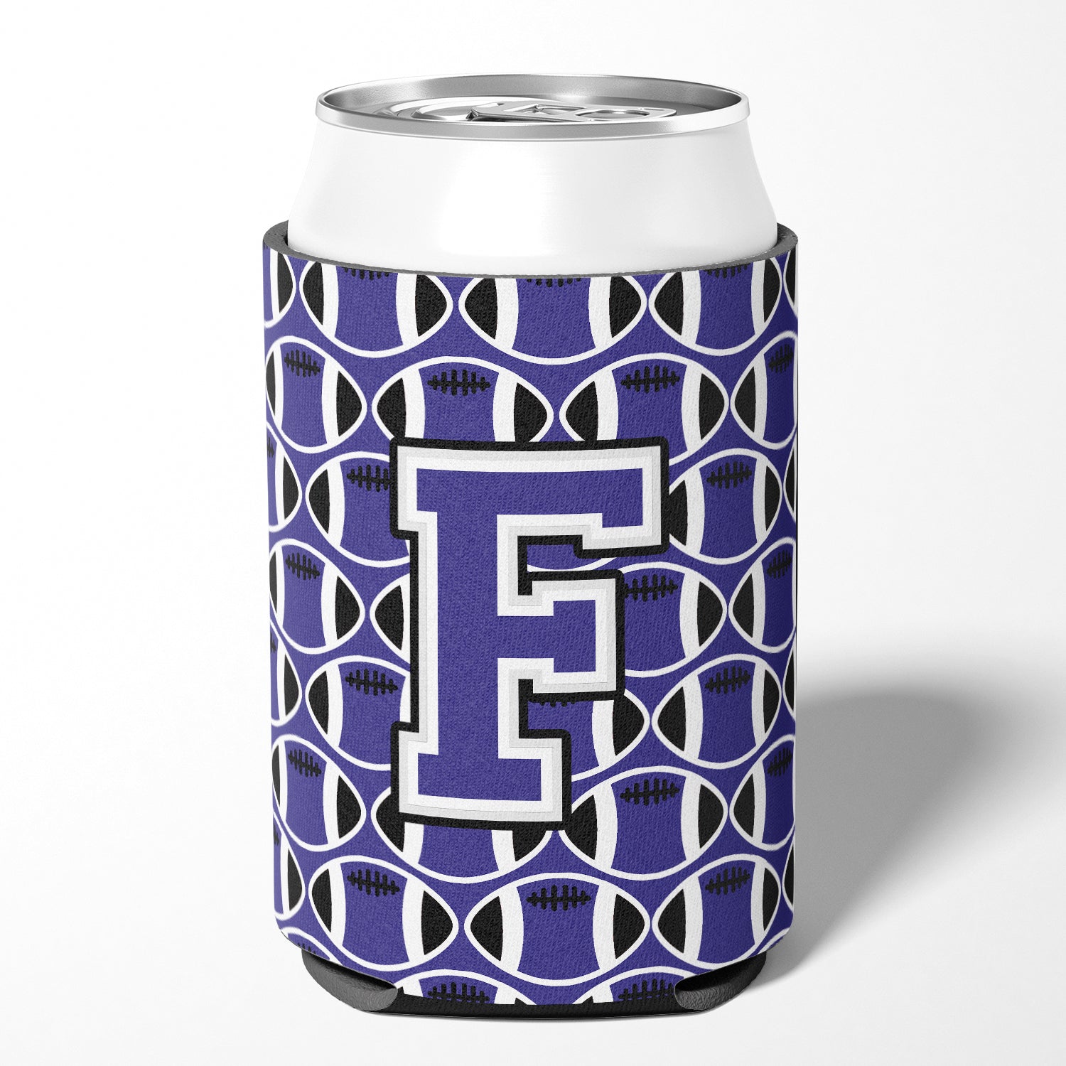 Letter F Football Purple and White Can or Bottle Hugger CJ1068-FCC.