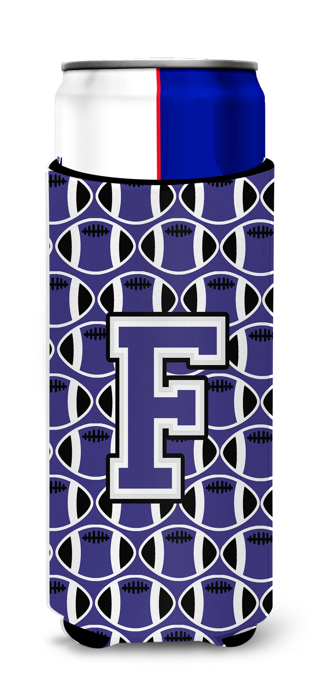 Letter F Football Purple and White Ultra Beverage Insulators for slim cans CJ1068-FMUK.