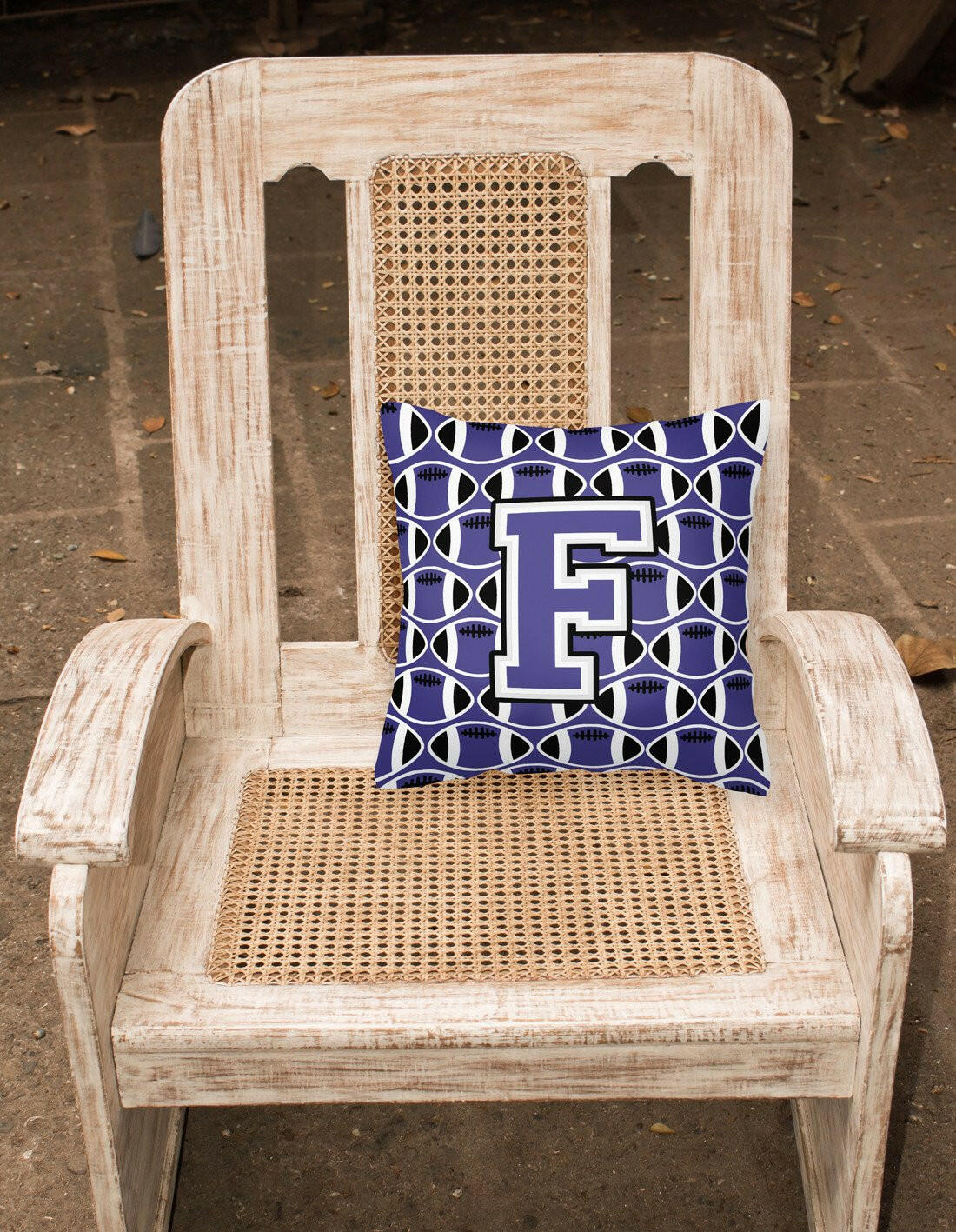 Letter F Football Purple and White Fabric Decorative Pillow CJ1068-FPW1414 by Caroline's Treasures