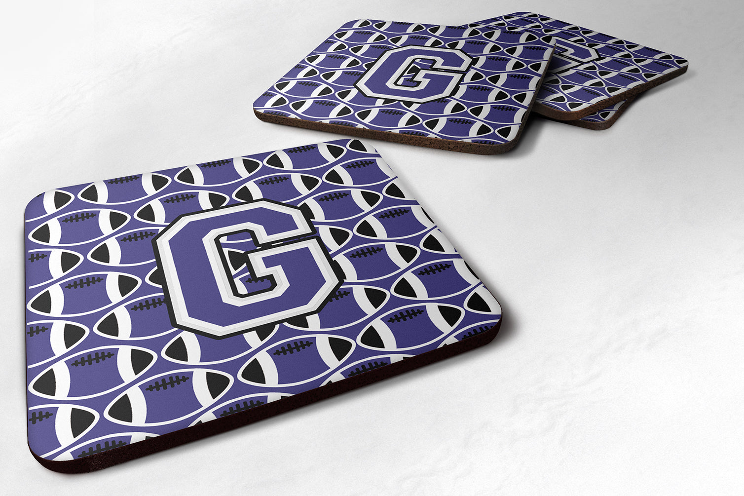 Letter G Football Purple and White Foam Coaster Set of 4 CJ1068-GFC - the-store.com