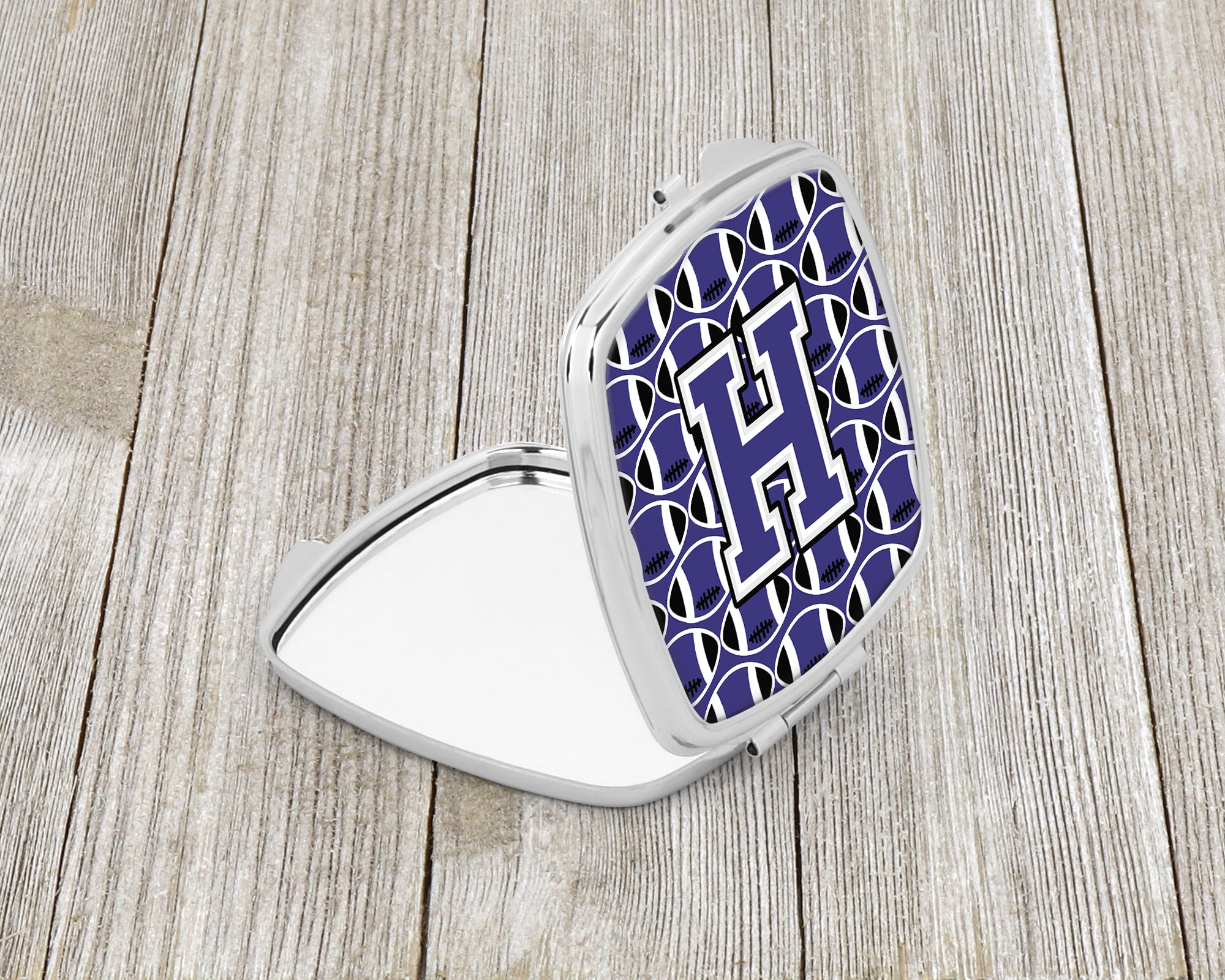 Letter H Football Purple and White Compact Mirror CJ1068-HSCM  the-store.com.