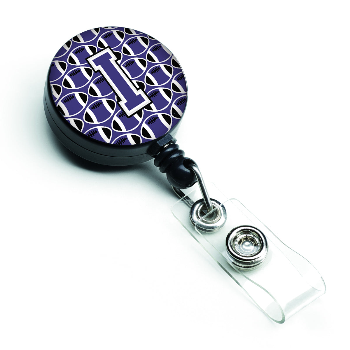 Letter I Football Purple and White Retractable Badge Reel CJ1068-IBR.