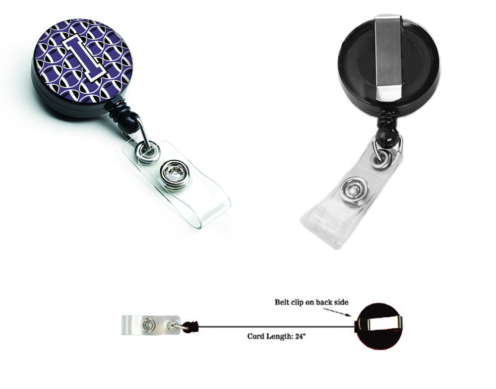 Letter I Football Purple and White Retractable Badge Reel CJ1068-IBR.