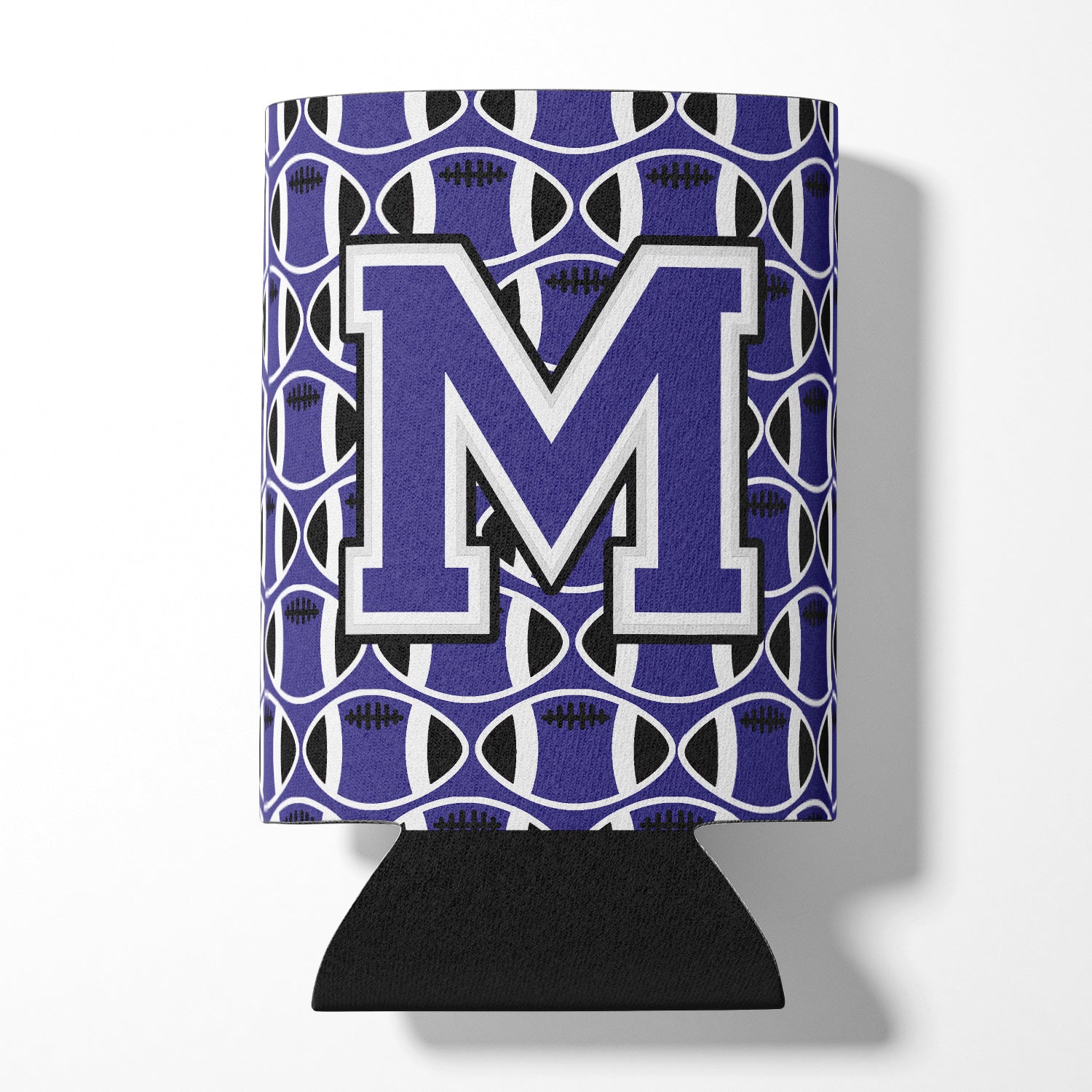 Letter M Football Purple and White Can or Bottle Hugger CJ1068-MCC.