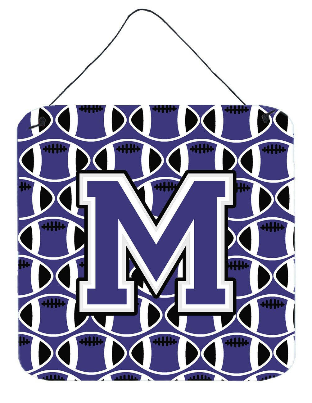 Letter M Football Purple and White Wall or Door Hanging Prints CJ1068-MDS66 by Caroline&#39;s Treasures