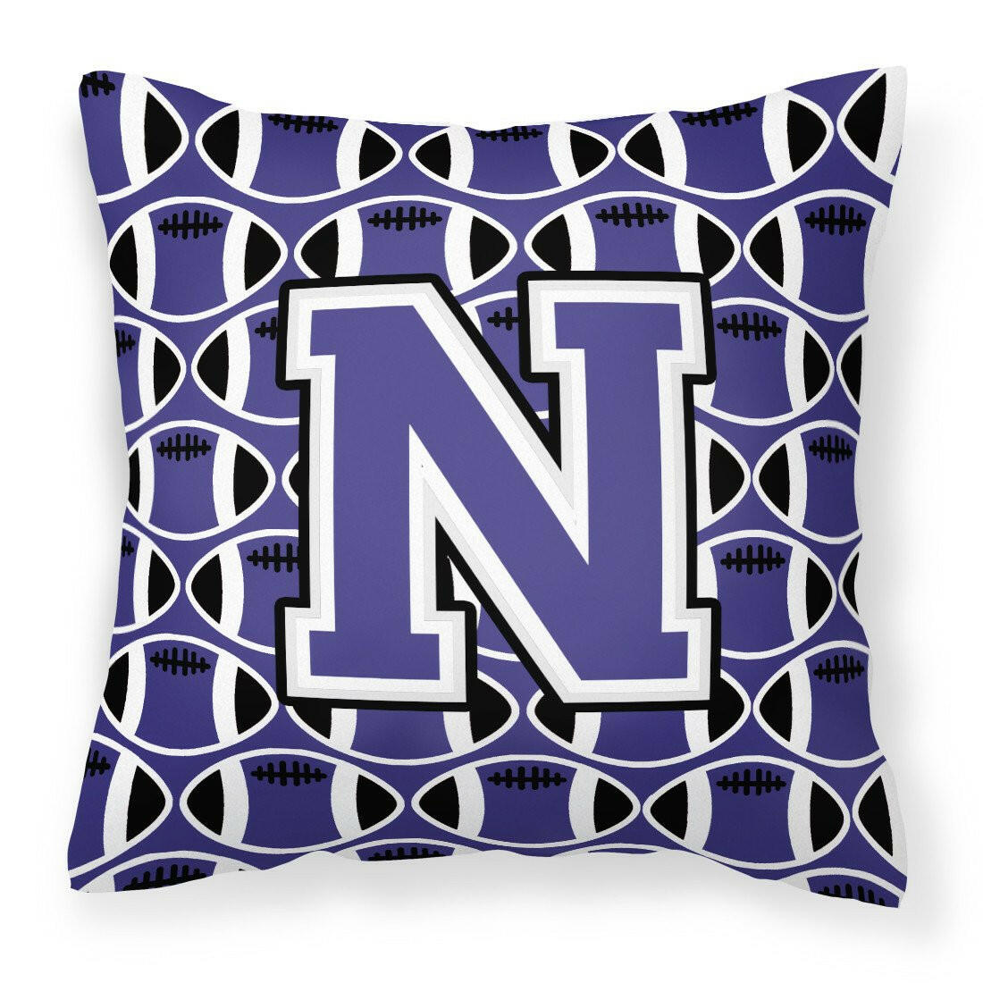 Letter N Football Purple and White Fabric Decorative Pillow CJ1068-NPW1414 by Caroline's Treasures