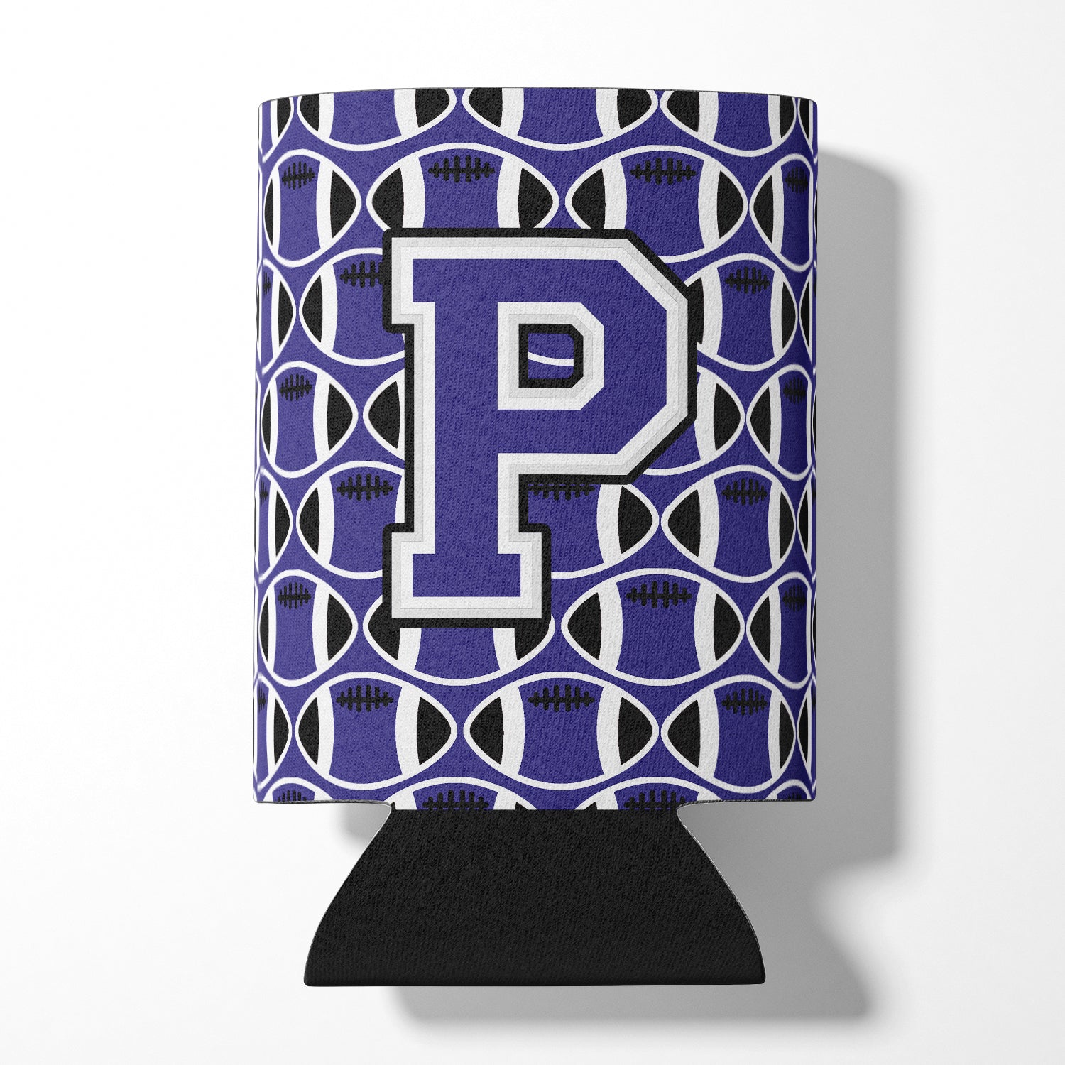 Letter P Football Purple and White Can or Bottle Hugger CJ1068-PCC.