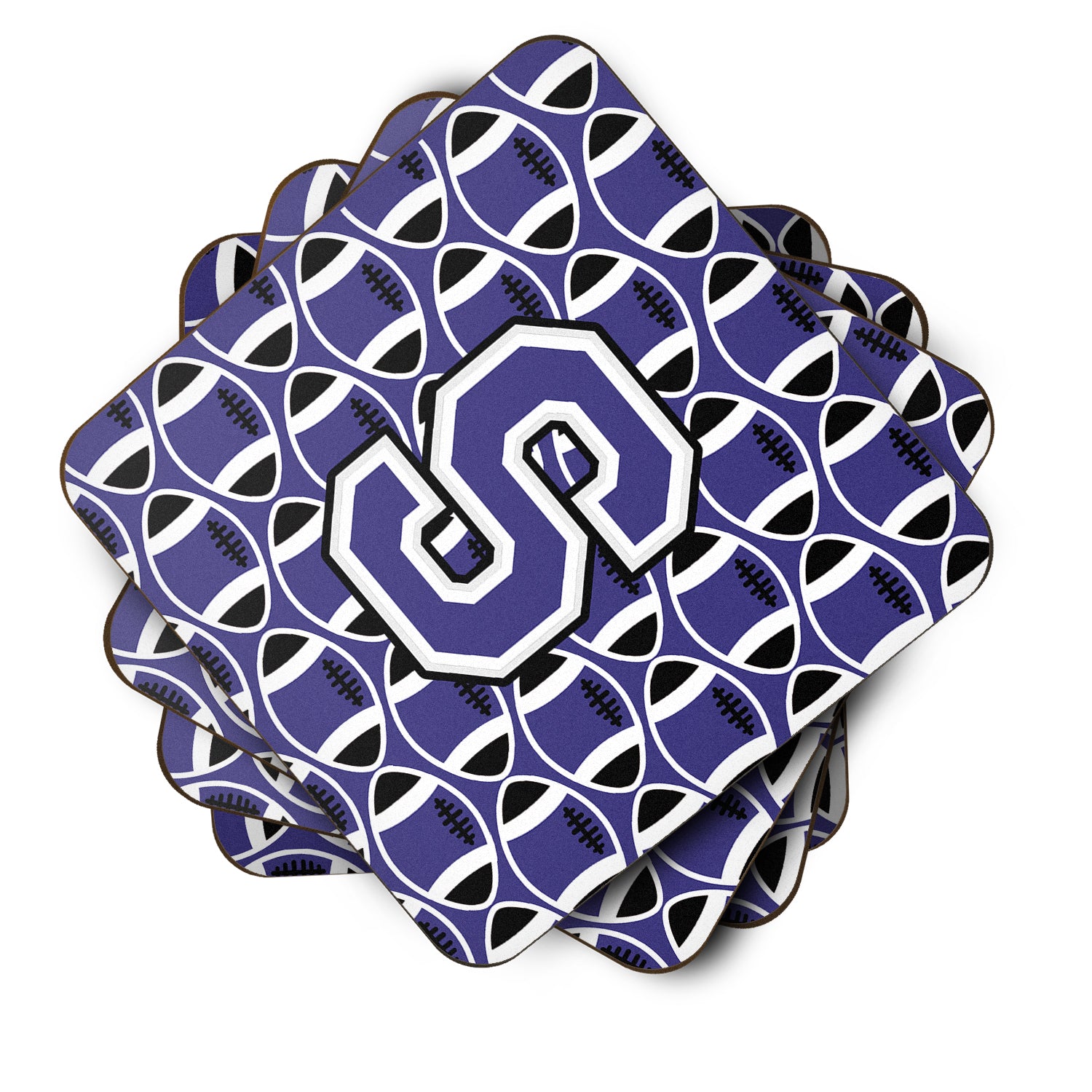 Letter S Football Purple and White Foam Coaster Set of 4 CJ1068-SFC - the-store.com