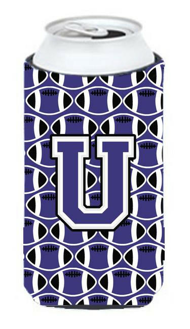 Letter U Football Purple and White Tall Boy Beverage Insulator Hugger CJ1068-UTBC by Caroline's Treasures