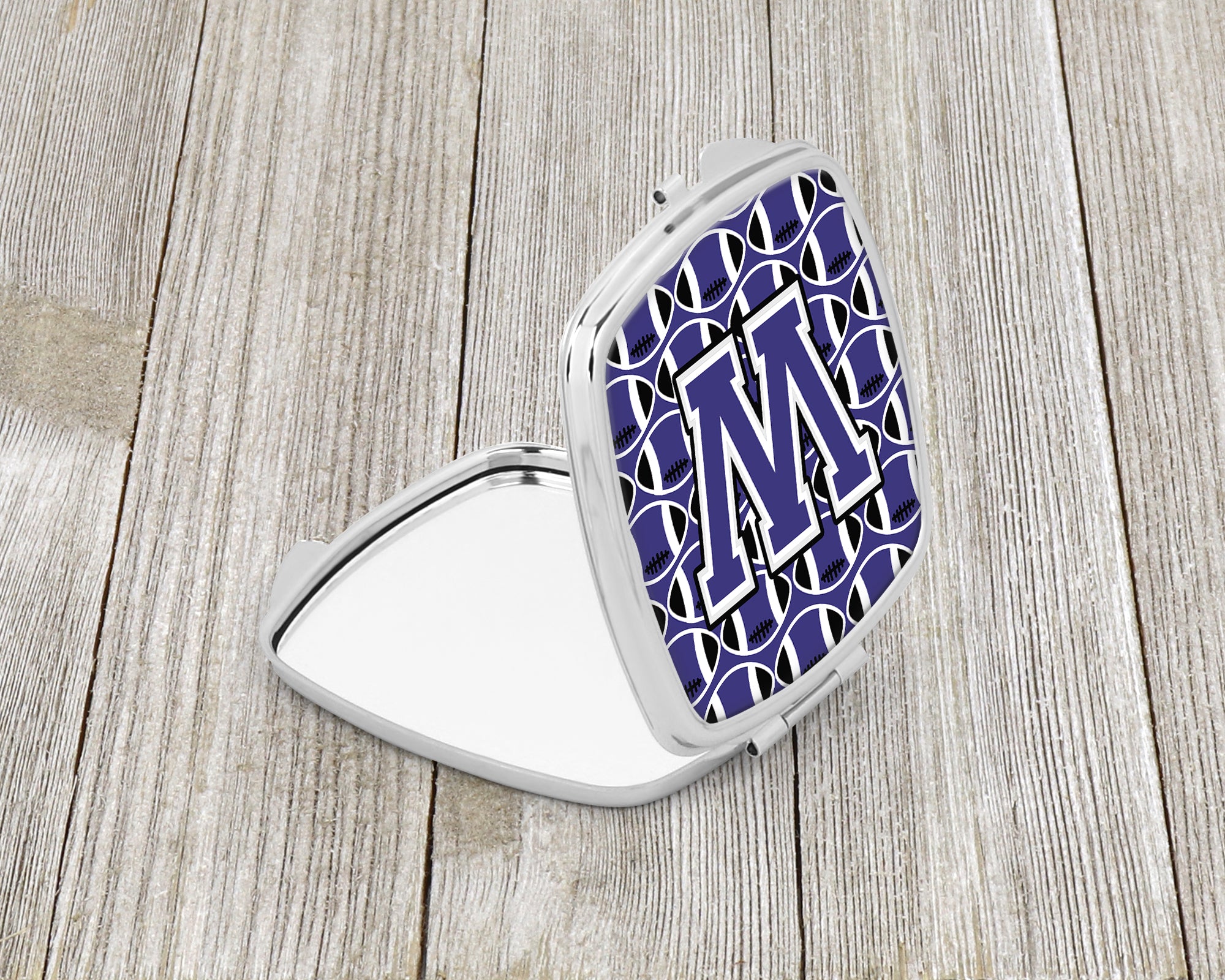 Letter W Football Purple and White Compact Mirror CJ1068-WSCM  the-store.com.