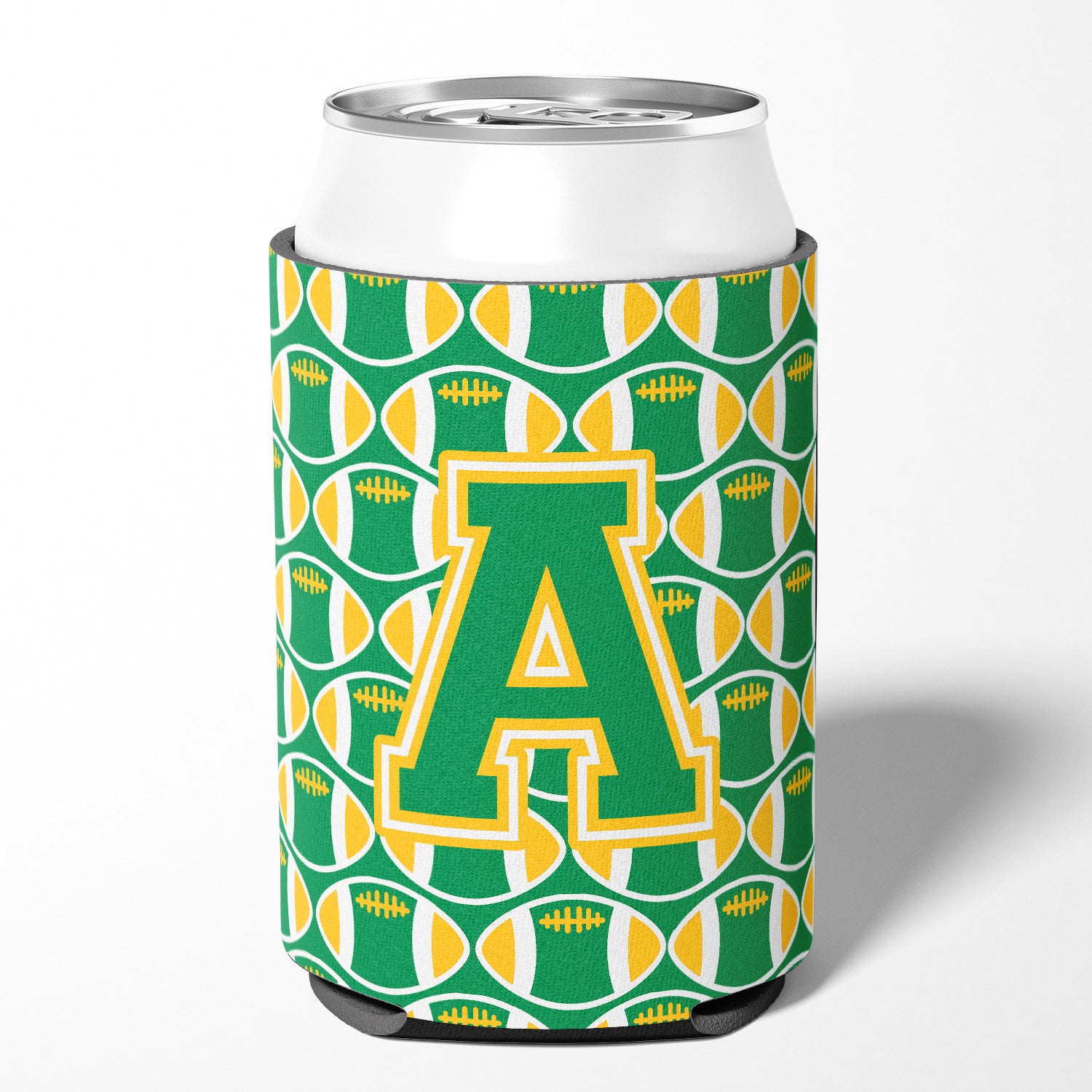 Letter A Football Green and Gold Can or Bottle Hugger CJ1069-ACC.