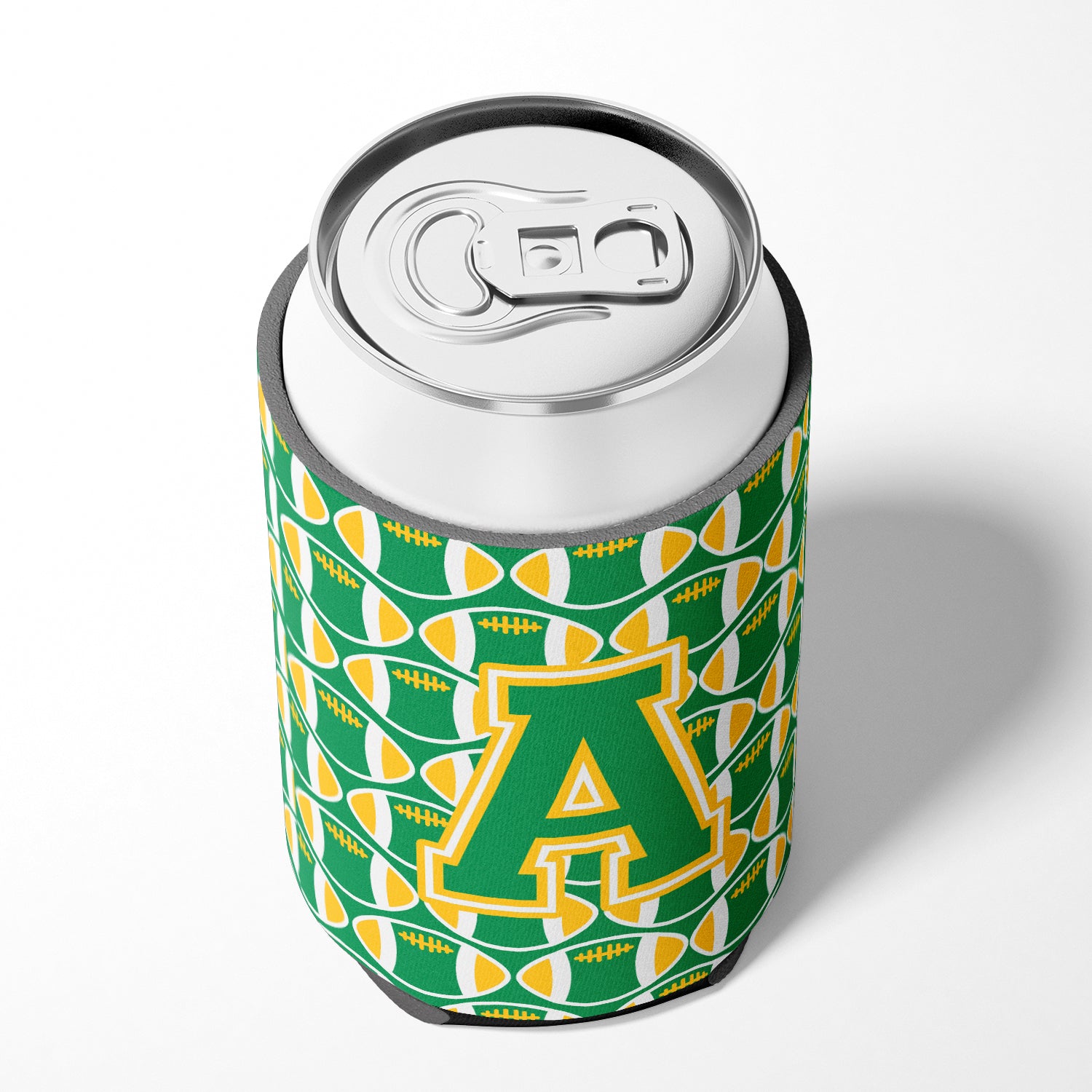 Letter A Football Green and Gold Can or Bottle Hugger CJ1069-ACC.