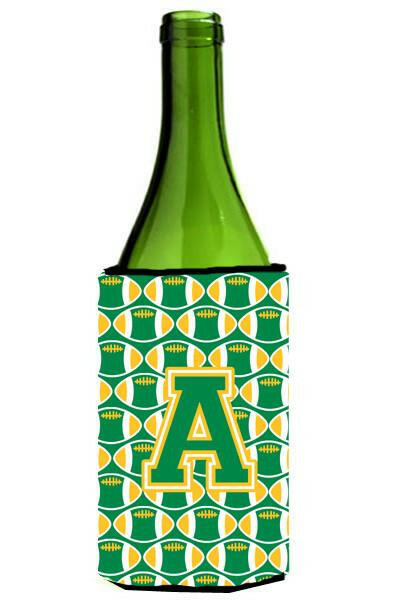 Letter A Football Green and Gold Wine Bottle Beverage Insulator Hugger CJ1069-ALITERK by Caroline's Treasures