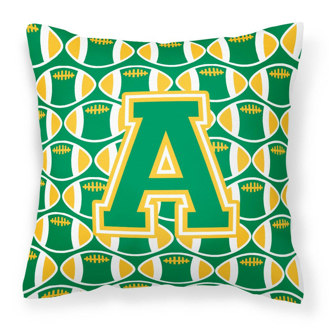 Letter A Football Green and Gold Fabric Decorative Pillow CJ1069-APW1414 by Caroline's Treasures