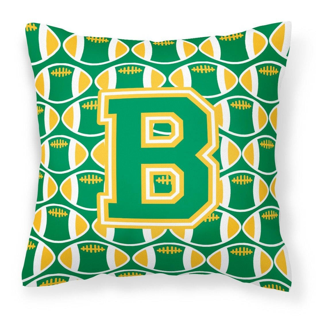 Letter B Football Green and Gold Fabric Decorative Pillow CJ1069-BPW1414 by Caroline's Treasures