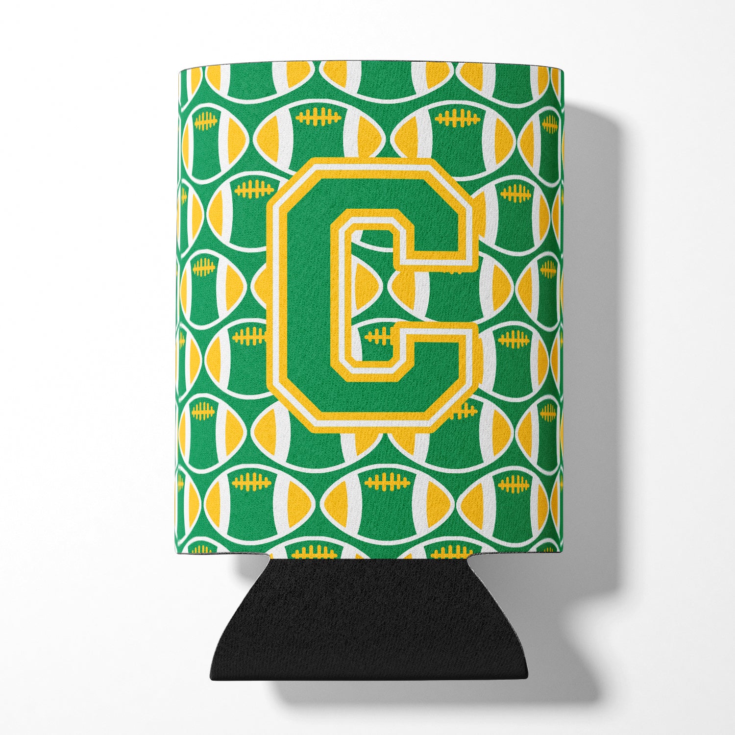 Letter C Football Green and Gold Can or Bottle Hugger CJ1069-CCC.