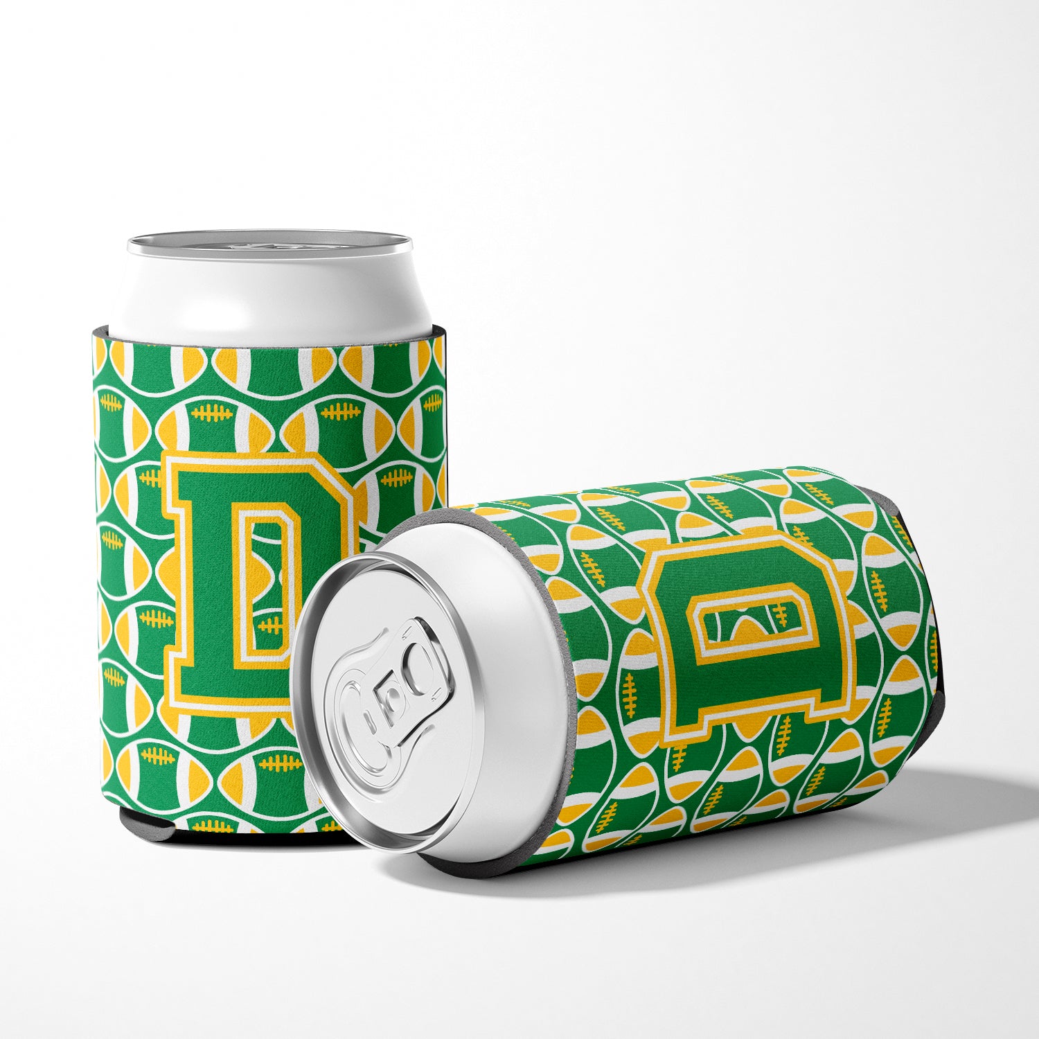 Letter D Football Green and Gold Can or Bottle Hugger CJ1069-DCC.