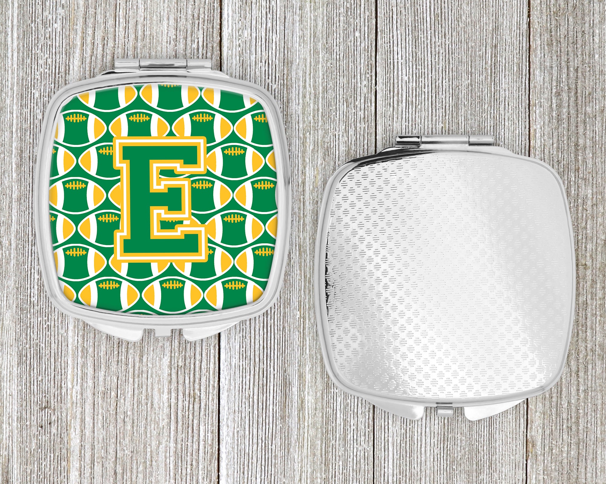 Letter E Football Green and Gold Compact Mirror CJ1069-ESCM  the-store.com.