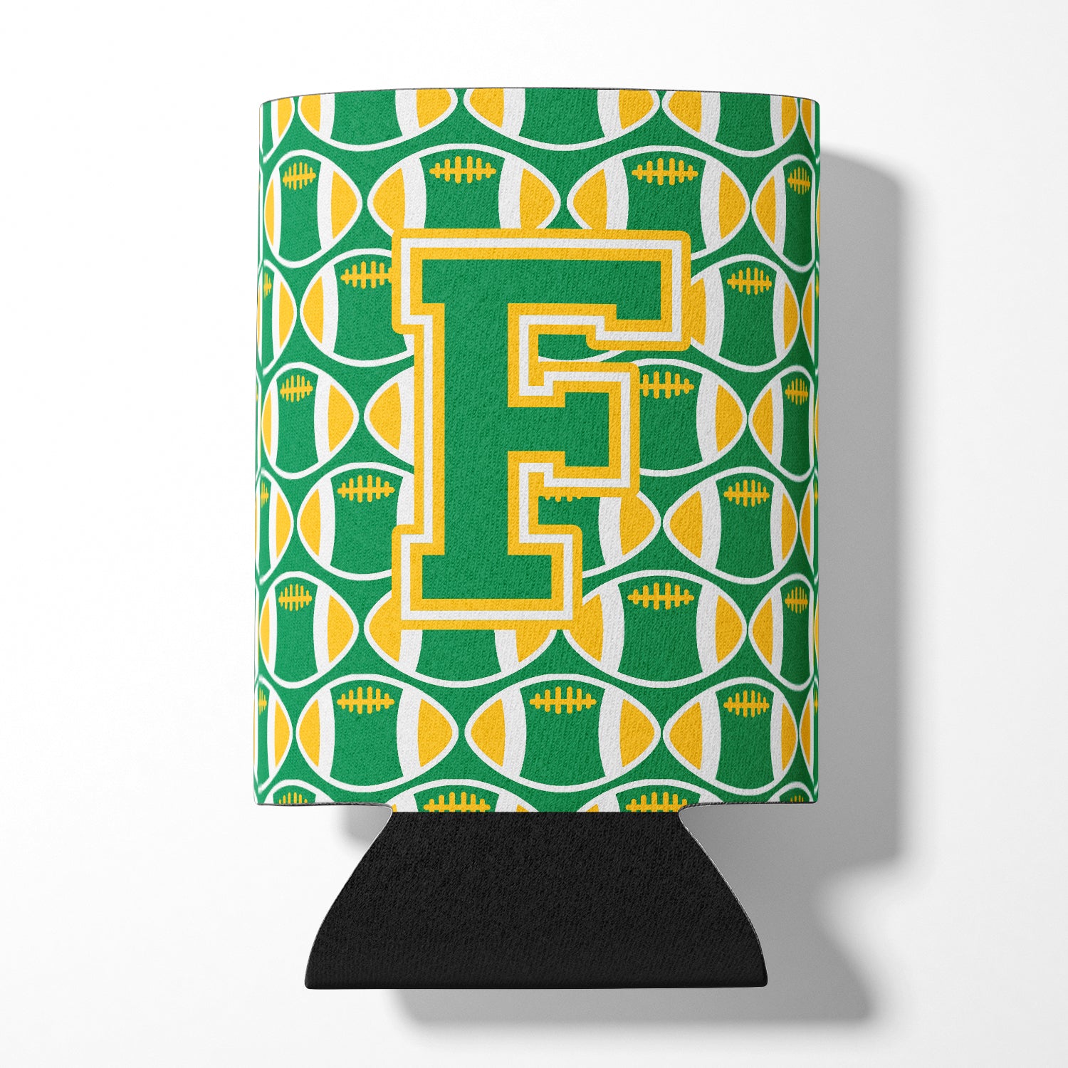 Letter F Football Green and Gold Can or Bottle Hugger CJ1069-FCC.