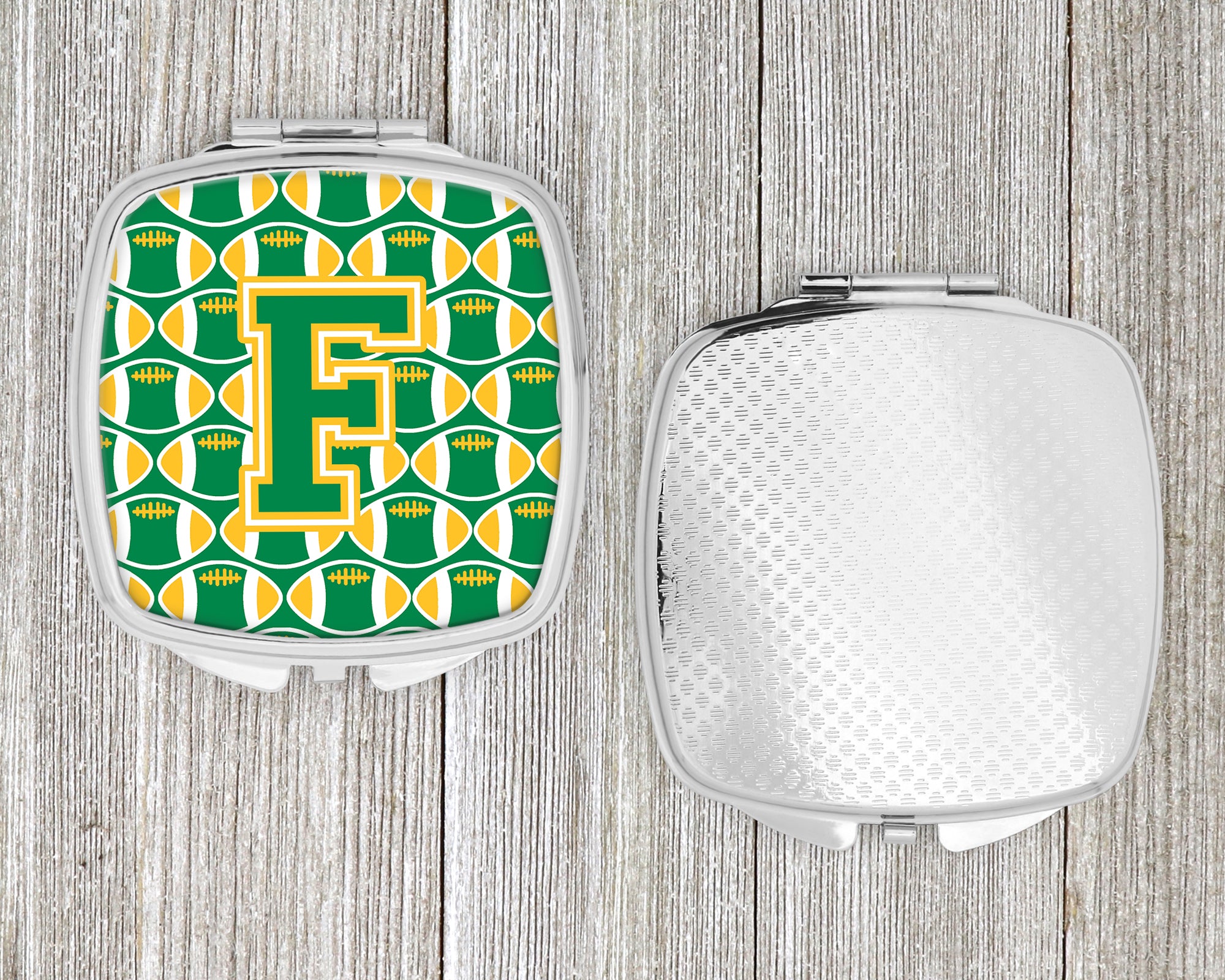 Letter F Football Green and Gold Compact Mirror CJ1069-FSCM  the-store.com.