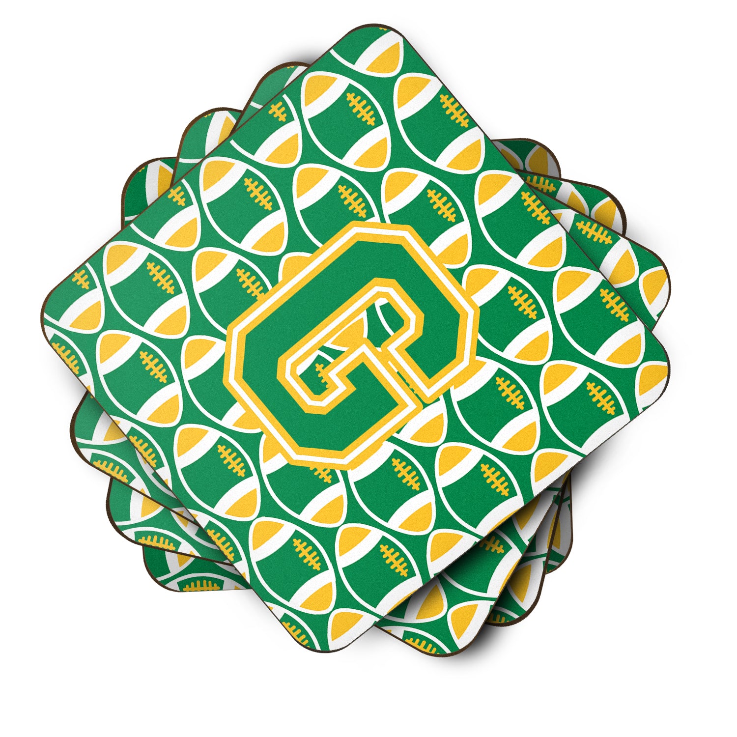 Letter G Football Green and Gold Foam Coaster Set of 4 CJ1069-GFC - the-store.com