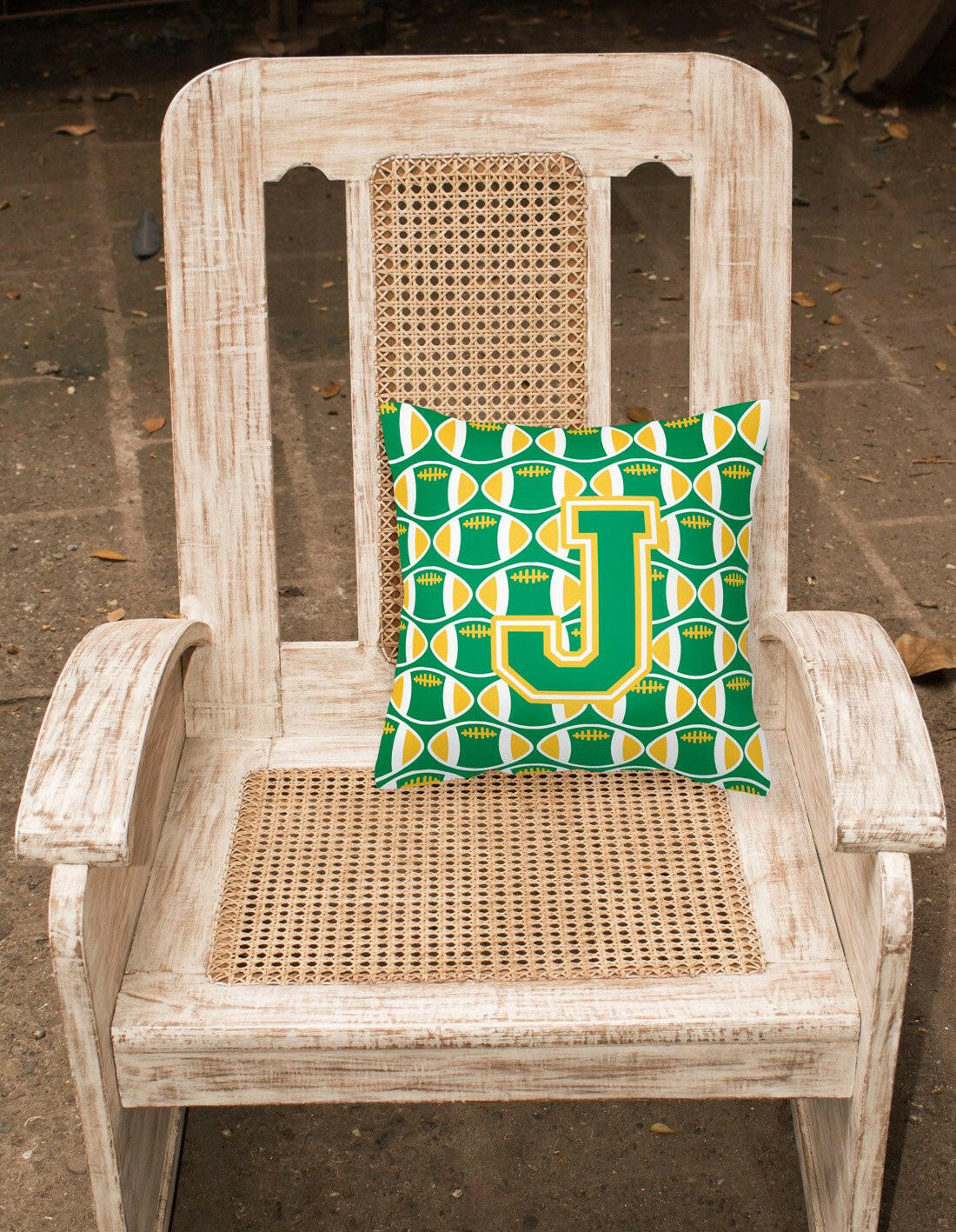 Letter J Football Green and Gold Fabric Decorative Pillow CJ1069-JPW1414 by Caroline's Treasures