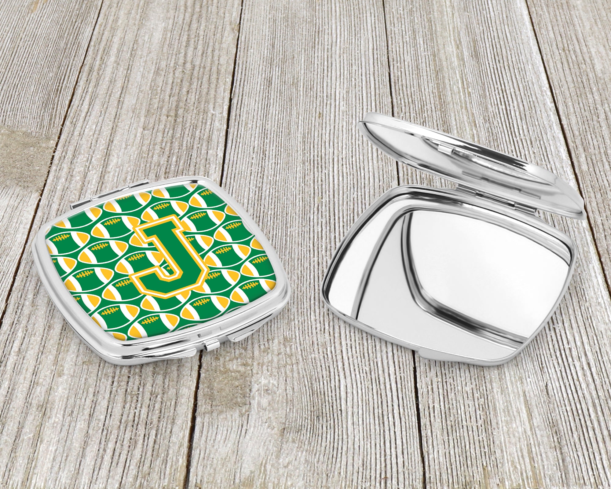 Letter J Football Green and Gold Compact Mirror CJ1069-JSCM  the-store.com.