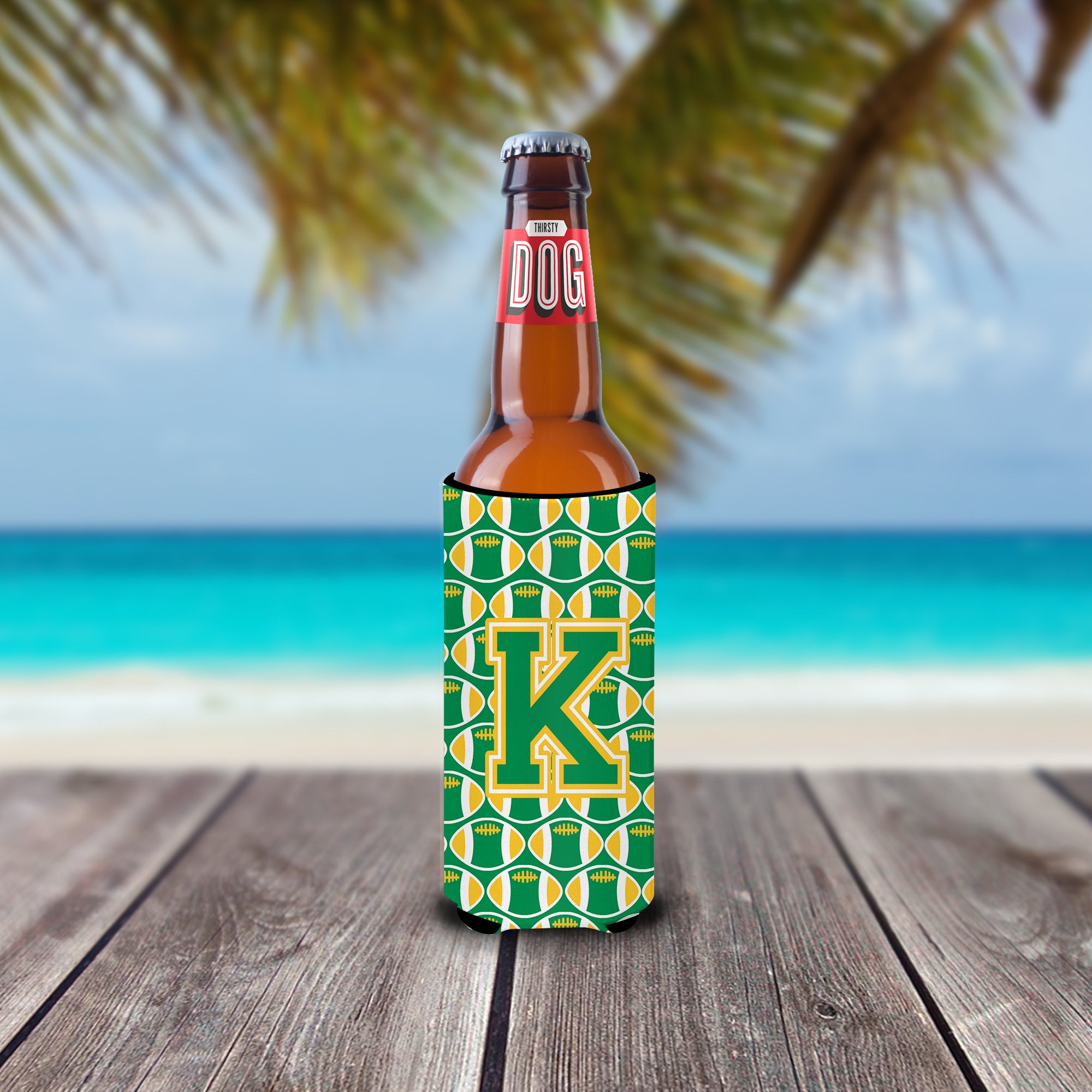 Letter K Football Green and Gold Ultra Beverage Insulators for slim cans CJ1069-KMUK.