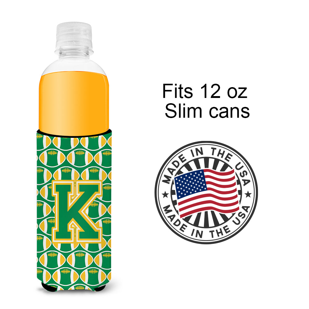 Letter K Football Green and Gold Ultra Beverage Insulators for slim cans CJ1069-KMUK.