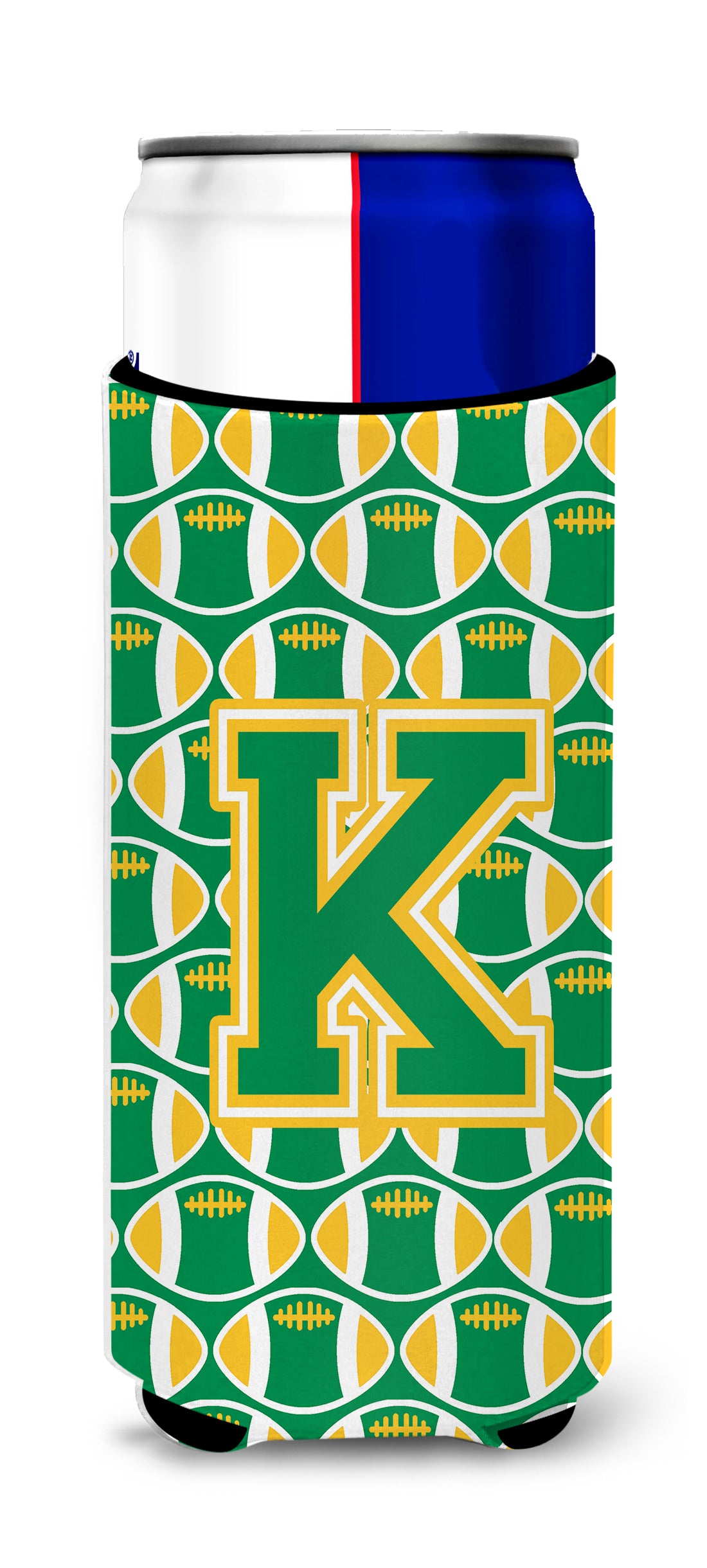 Letter K Football Green and Gold Ultra Beverage Insulators for slim cans CJ1069-KMUK.