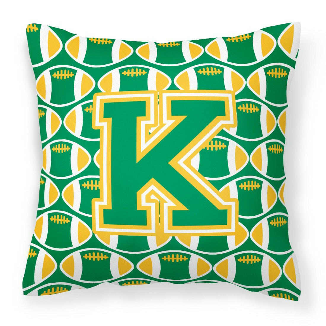 Letter K Football Green and Gold Fabric Decorative Pillow CJ1069-KPW1414 by Caroline's Treasures