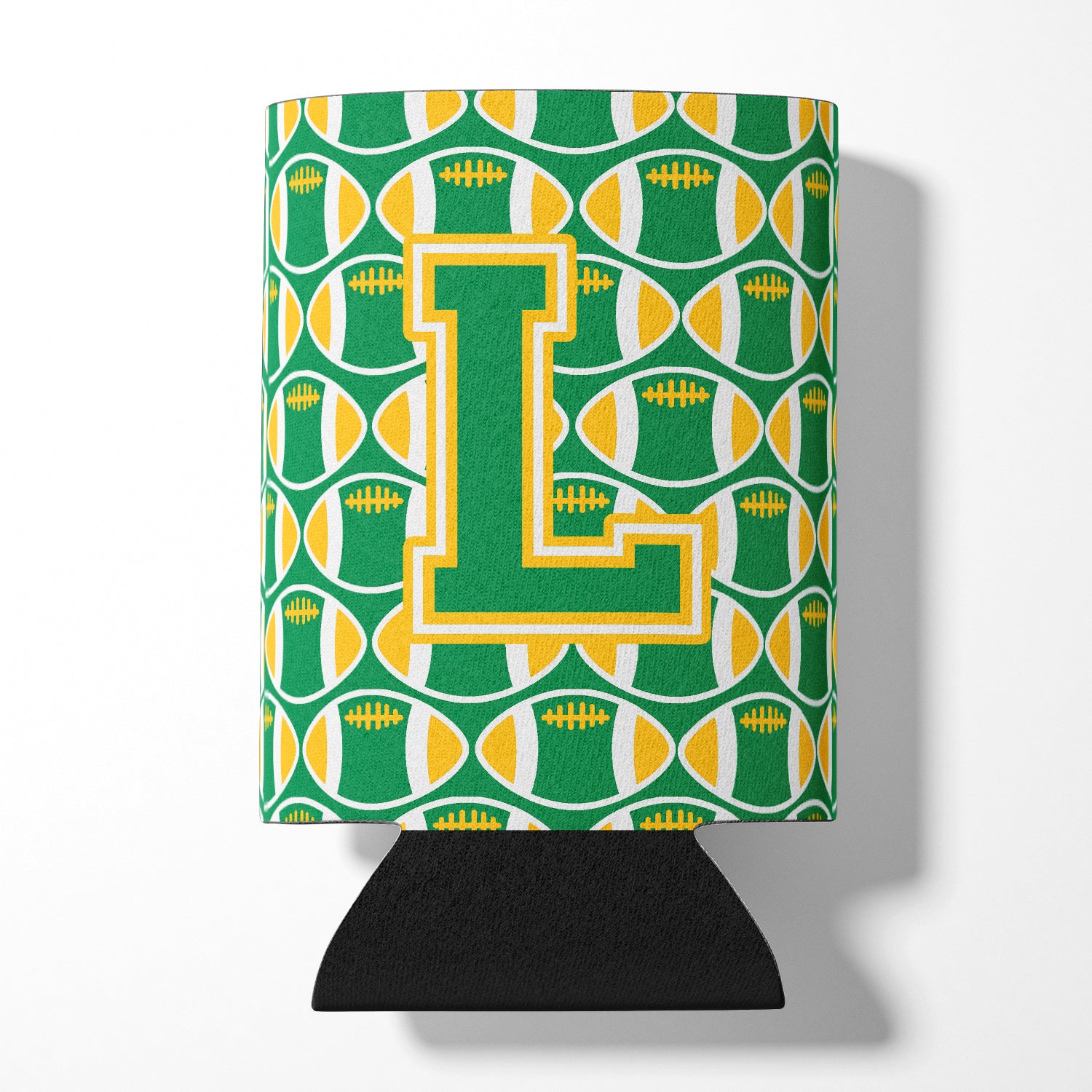 Letter L Football Green and Gold Can or Bottle Hugger CJ1069-LCC.