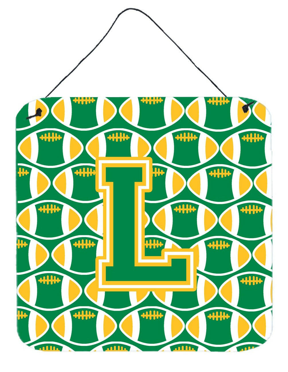 Letter L Football Green and Gold Wall or Door Hanging Prints CJ1069-LDS66 by Caroline&#39;s Treasures
