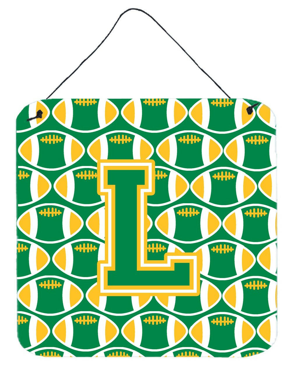 Letter L Football Green and Gold Wall or Door Hanging Prints CJ1069-LDS66 by Caroline's Treasures