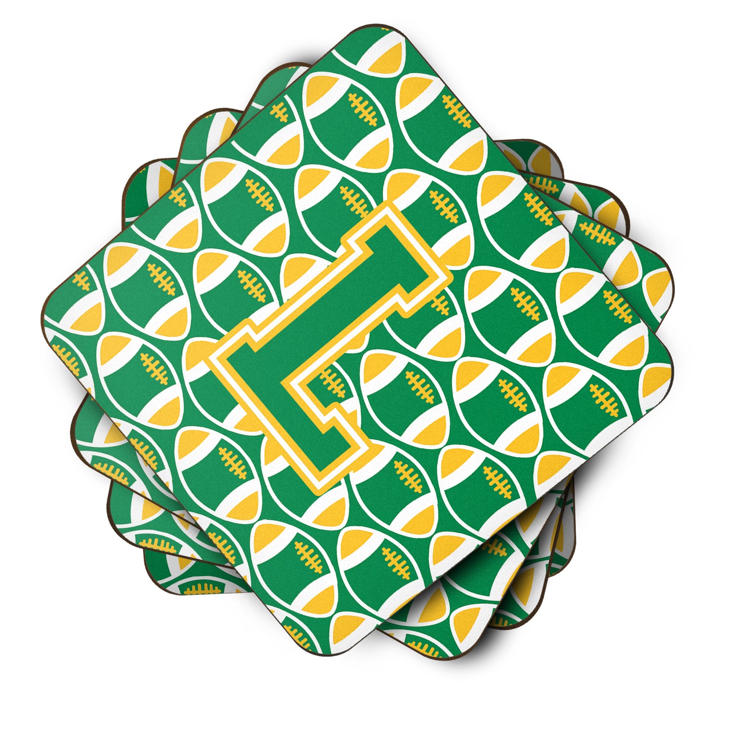 Letter L Football Green and Gold Foam Coaster Set of 4 CJ1069-LFC - the-store.com