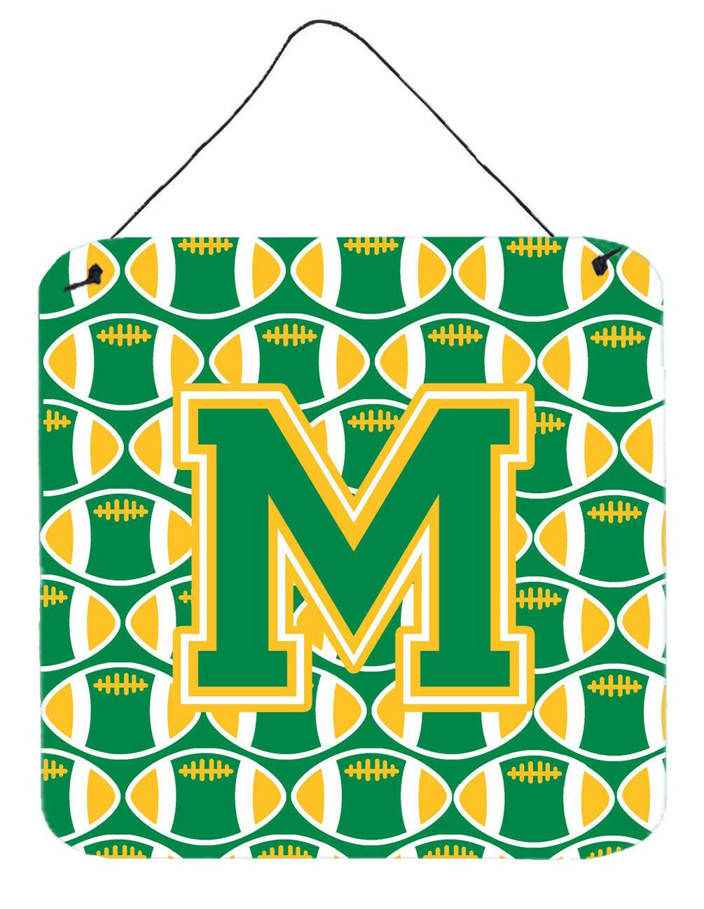 Letter M Football Green and Gold Wall or Door Hanging Prints CJ1069-MDS66 by Caroline's Treasures